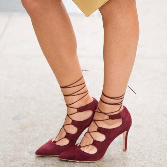 Loeffler Randall Delfine Lace-Up Heel in Maroon - Picture 1 of 7